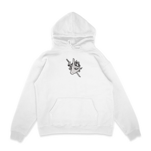 Sweat capuche blanc brode Aki Hand Sign Chainsaw Man