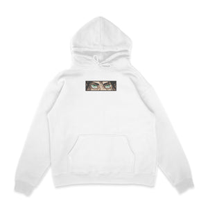 Sweat capuche blanc brode Eren Titan Eyes L'attaque des Titans