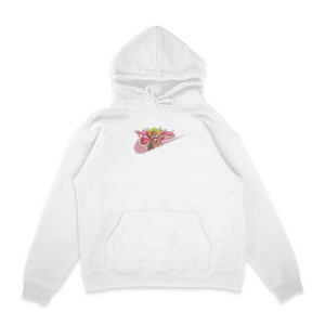 Sweat capuche blanc unisexe brodé avec un design inspiré de Don Quijote doflamingo (One Piece), style anime japonais tendance