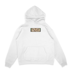 Sweat capuche blanc unisexe brodé avec un design inspiré de zoro roronoa (One Piece), style anime japonais tendance