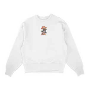 Sweat col rond blanc unisexe brodé avec un design inspiré de chapeau ace-sabo-luffy (One Piece), style anime japonais tendance