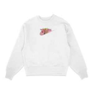 Sweat col rond blanc unisexe brodé avec un design inspiré de Don Quijote doflamingo (One Piece), style anime japonais tendance