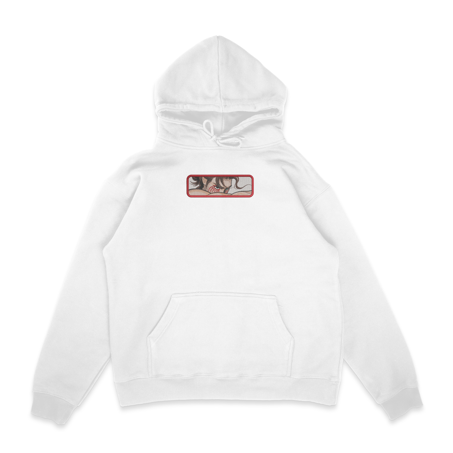 Sweat capuche blanc brode Eren Ange Dechu L'attaque des Titans