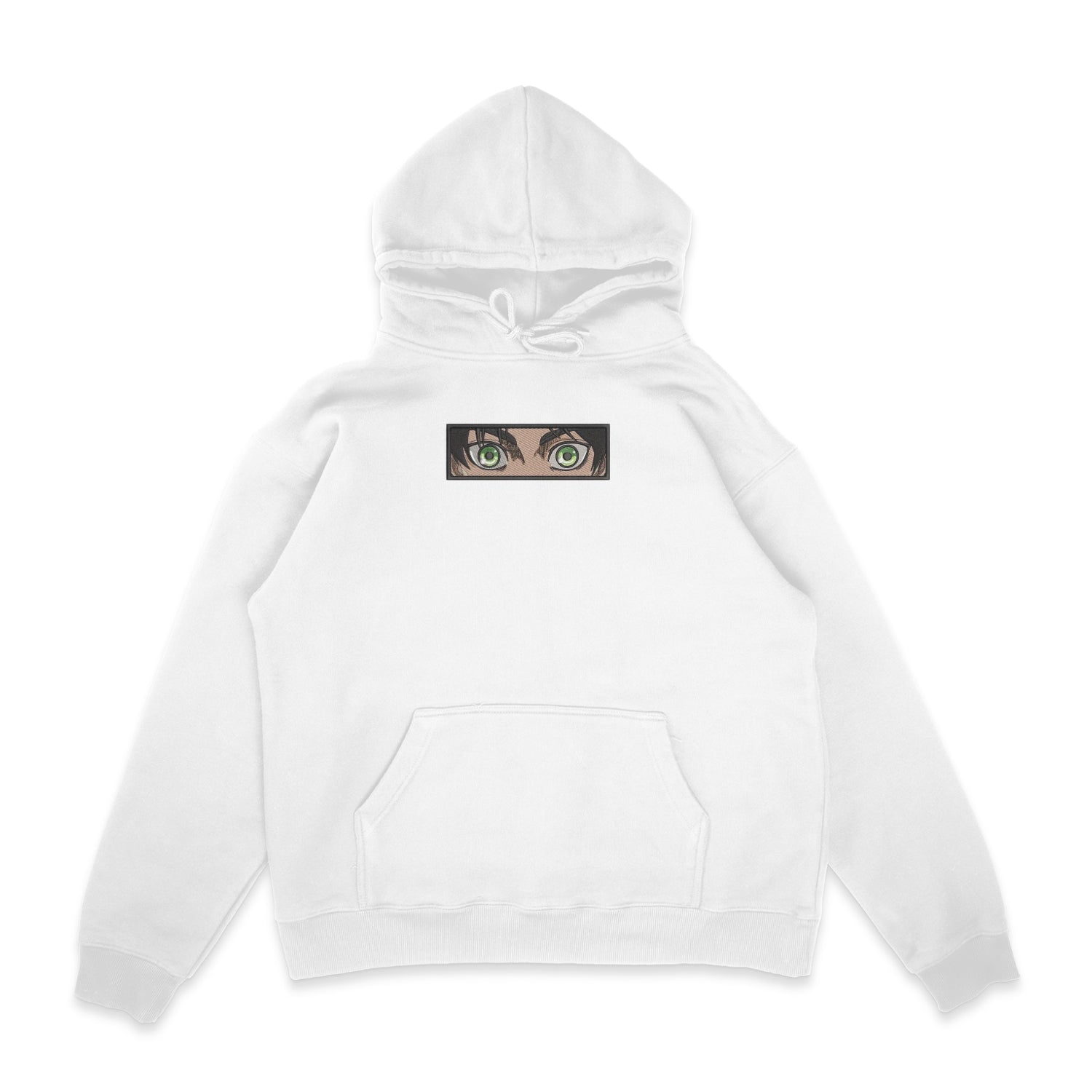 Sweat capuche blanc brode Eren Eyes L'attaque des Titans