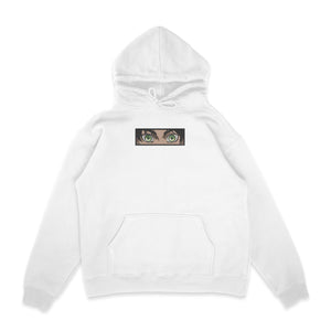 Sweat capuche blanc brode Eren Eyes L'attaque des Titans
