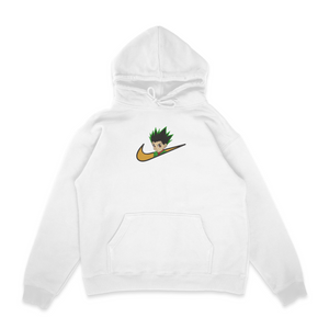 Sweat capuche blanc brode Gon Freecss Hunter × Hunter