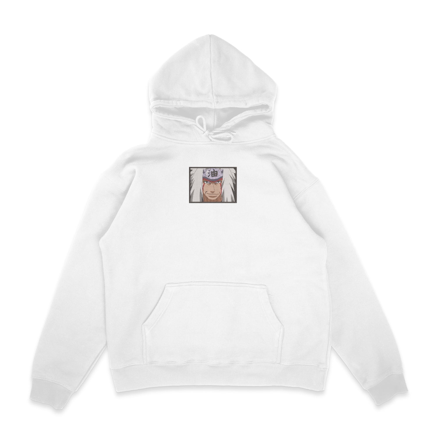 Sweat capuche blanc brode Jiraya portrait Naruto