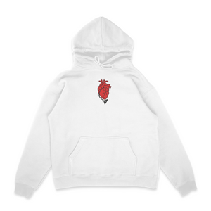 Sweat capuche blanc brode Pochita Red Heart Chainsaw Man