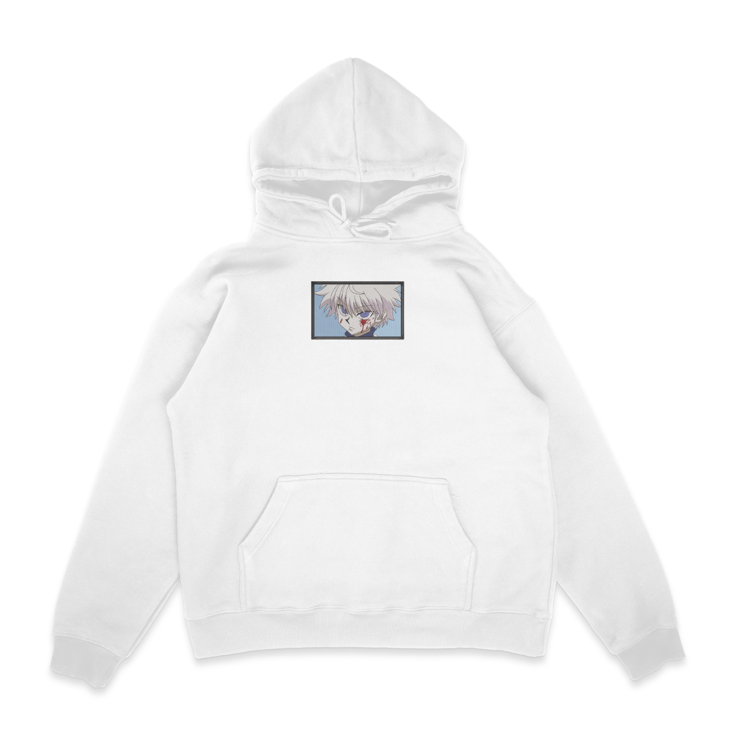 Sweat capuche blanc brode Portrait Killua Hunter × Hunter