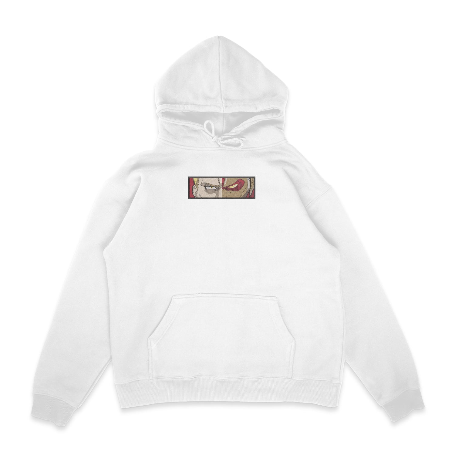Sweat capuche blanc brode Reiner Eyes L'attaque des Titans
