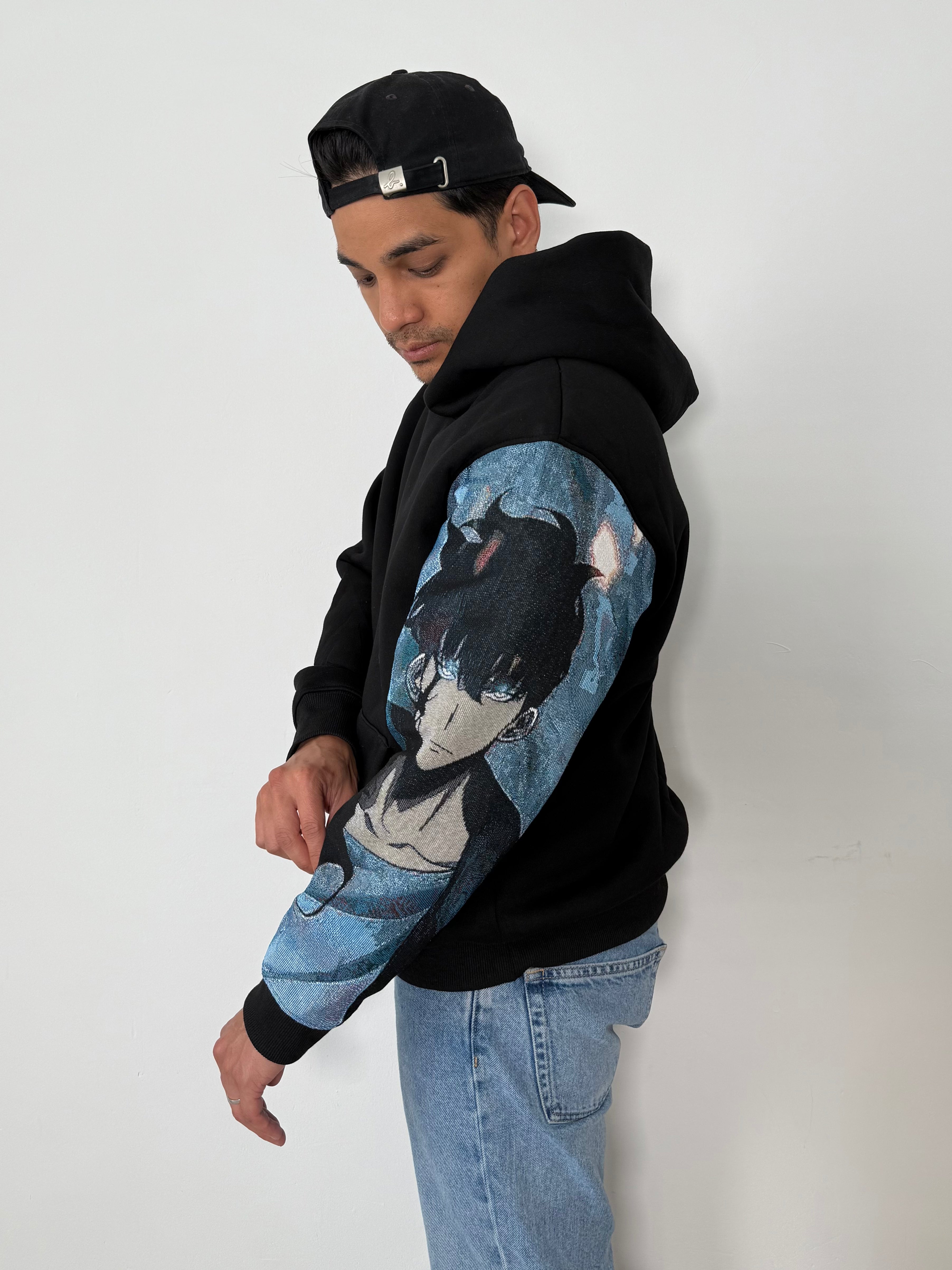 Sweat capuche noir Sung jing woo jacquard solo leveling 1