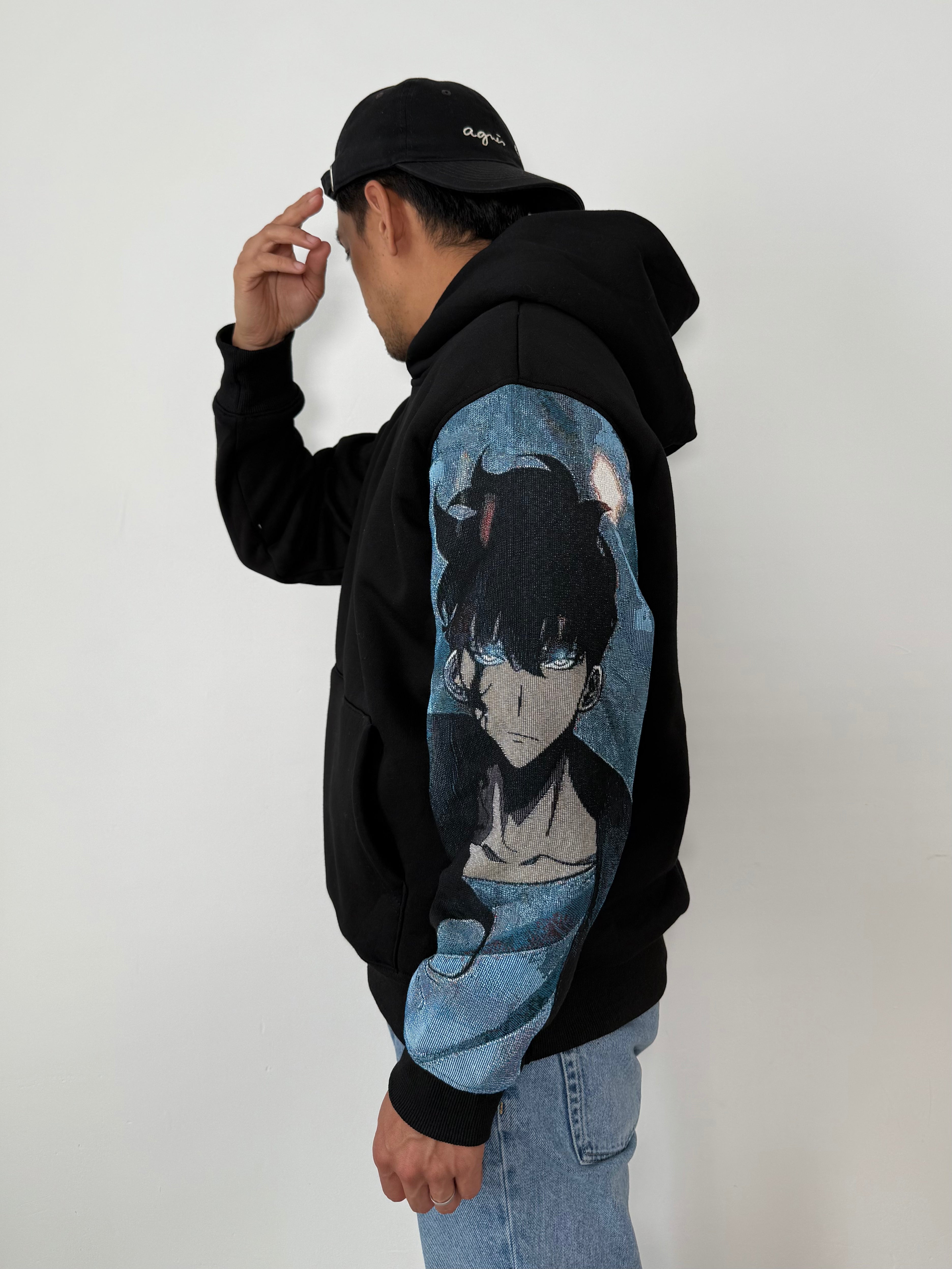 Sweat capuche noir Sung jing woo jacquard solo leveling 2