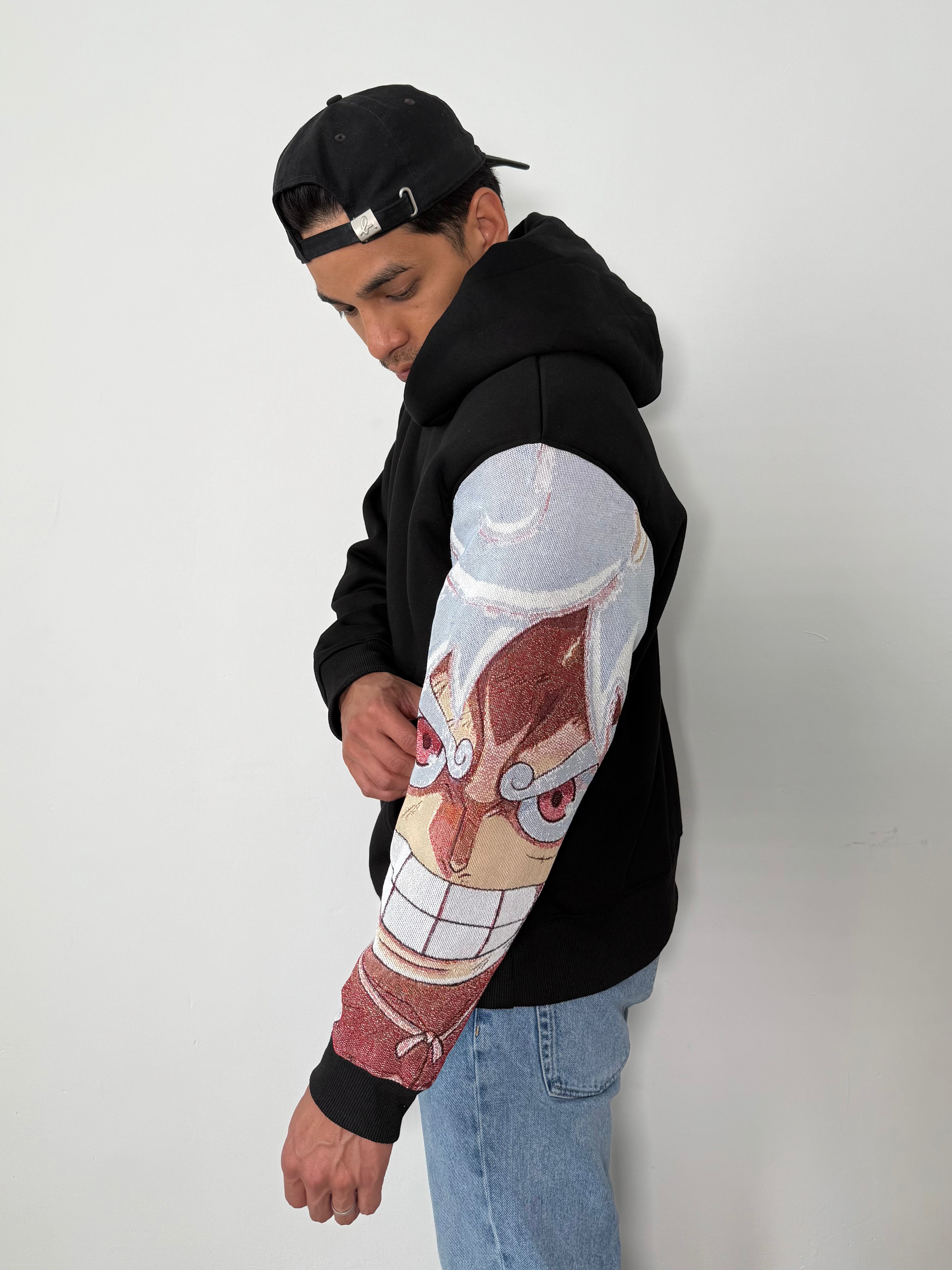Sweat capuche noir luffy gear 5 jacquard one piece 1