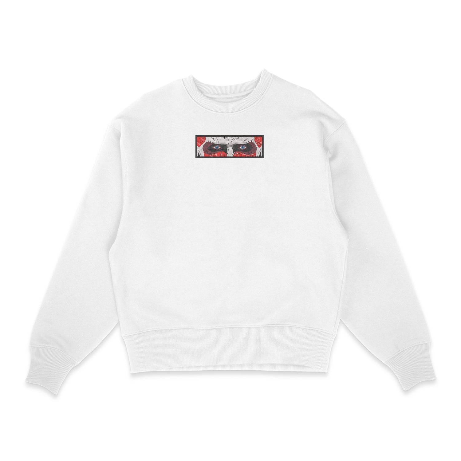 Sweatshirt blanc brode Titan Colossal Eyes L'attaque des Titans