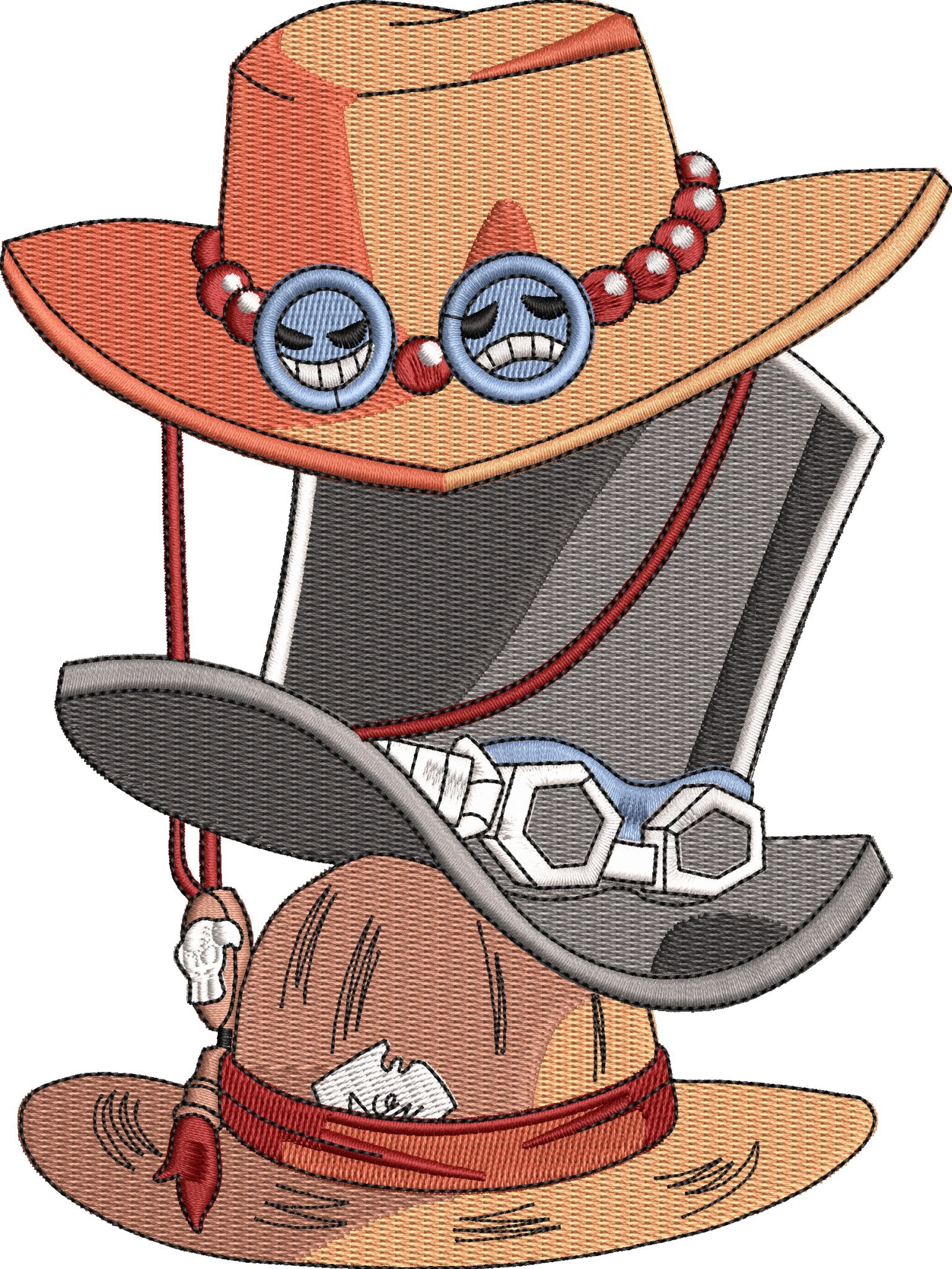 Chapeaux Luffy/Sabo/Ace | One Piece | Hoodie/Sweat brodé - Sowelldesign