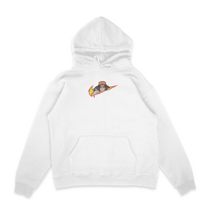 Sweat capuche blanc unisexe brodé avec un design inspiré de Ace (One Piece), style anime japonais tendance