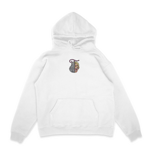 Sweat capuche blanc unisexe brodé avec un design inspiré de Don Quijote doflamingo (One Piece), style anime japonais tendance
