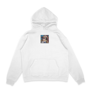 Sweat capuche blanc unisexe brodé avec un design inspiré de Gold Roger (One Piece), style anime japonais tendance