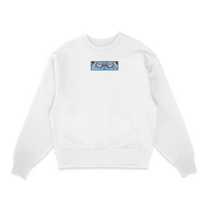 Sweat col rond blanc unisexe brodé avec un design inspiré de jinbe (One Piece), style anime japonais tendance