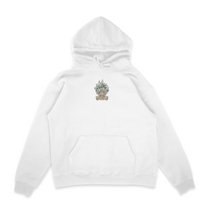 Sweat capuche blanc unisexe brodé avec un design inspiré de luffy gear 5 (One Piece), style anime japonais tendance
