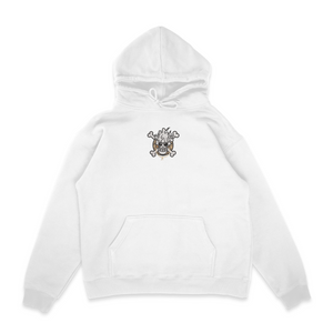 Sweat capuche blanc unisexe brodé avec un design inspiré de luffy gear 5 (One Piece), style anime japonais tendance
