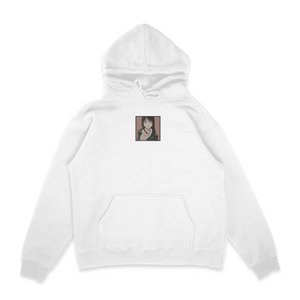 Sweat capuche blanc unisexe brodé avec un design inspiré de nico robin ( un autre) (One Piece), style anime japonais tendance