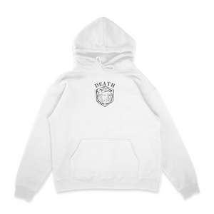 Sweat capuche blanc unisexe brodé avec un design inspiré de Trafalgar (One Piece), style anime japonais tendance