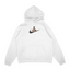 Sweat capuche blanc unisexe brodé avec un design inspiré de zoro rorona swoosh (One Piece), style anime japonais tendance