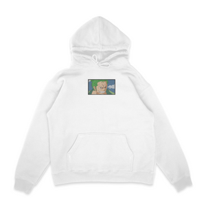Sweat capuche blanc unisexe brodé avec un design inspiré de zoro roronoa (One Piece), style anime japonais tendance