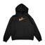 Sweat capuche noir unisexe brodé avec un design inspiré de Ace swoosh (One Piece), style anime japonais tendance