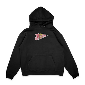 Sweat capuche noir unisexe brodé avec un design inspiré de Don Quijote doflamingo (One Piece), style anime japonais tendance
