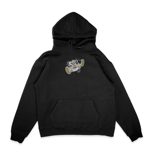 Sweat capuche noir unisexe brodé avec un design inspiré de Luffy Gear 5 (One Piece), style anime japonais tendance