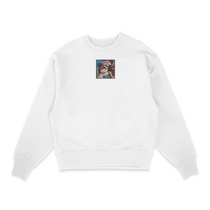 Sweat col rond blanc unisexe brodé avec un design inspiré de Gold Roger (One Piece), style anime japonais tendance
