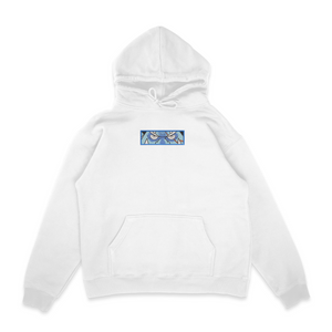 Sweat capuche blanc unisexe brodé avec un design inspiré de jinbe (One Piece), style anime japonais tendance