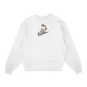 Sweat col rond blanc unisexe brodé avec un design inspiré de luffy gear 5 swoosh (One Piece), style anime japonais tendance