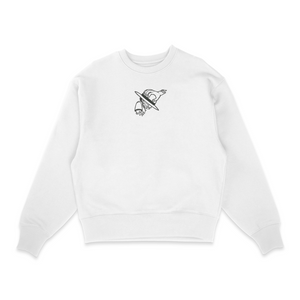 Sweat col rond blanc unisexe brodé avec un design inspiré de Luffy Monkey D. Luffy (One Piece), style anime japonais tendance
