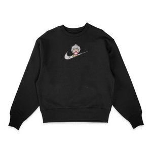 Sweat col rond noir unisexe brodé avec un design inspiré de luffy gear 5 swoosh (One Piece), style anime japonais tendance